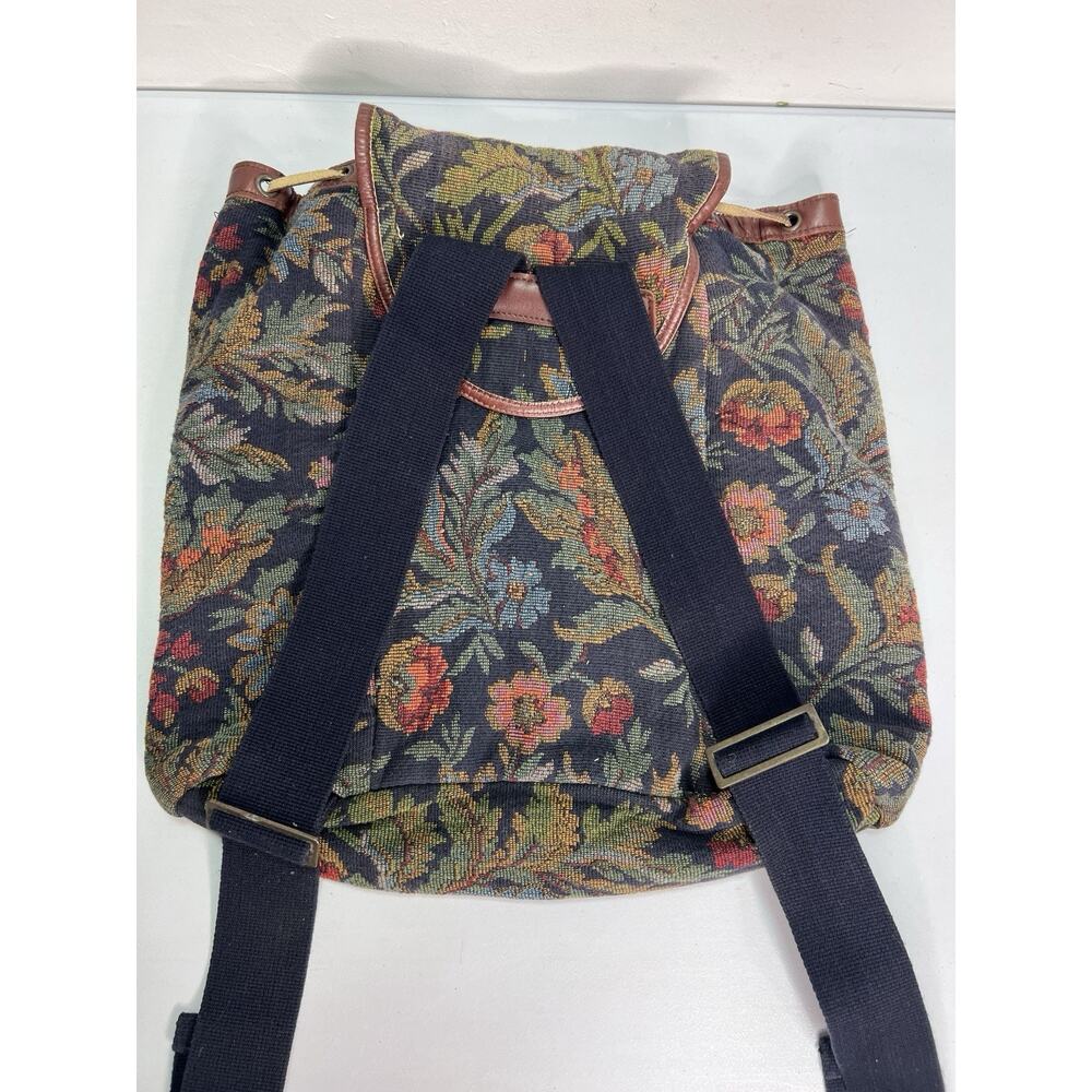 Vintage GAP Floral Tapestry Drawstring Backpack Y2K Boho Cottage Leather Trim - Picture 4 of 10